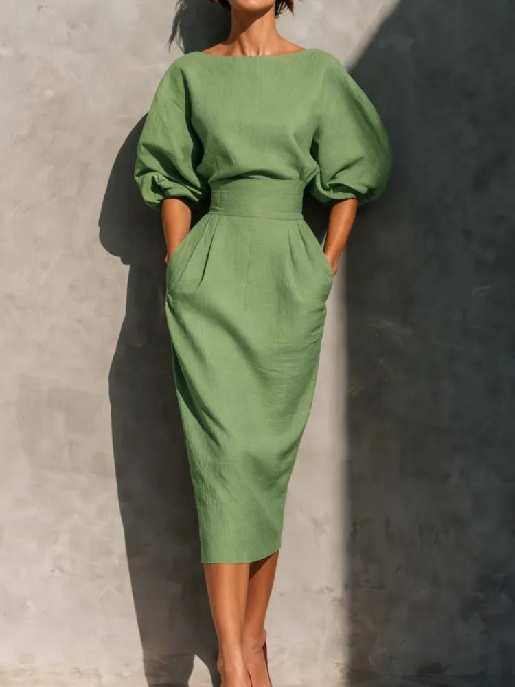 Everly Elegant Linen Midi Dress
