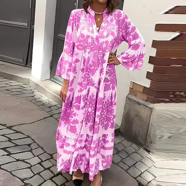 Rosaline Boho Printed Long Sleeve Midi Dress