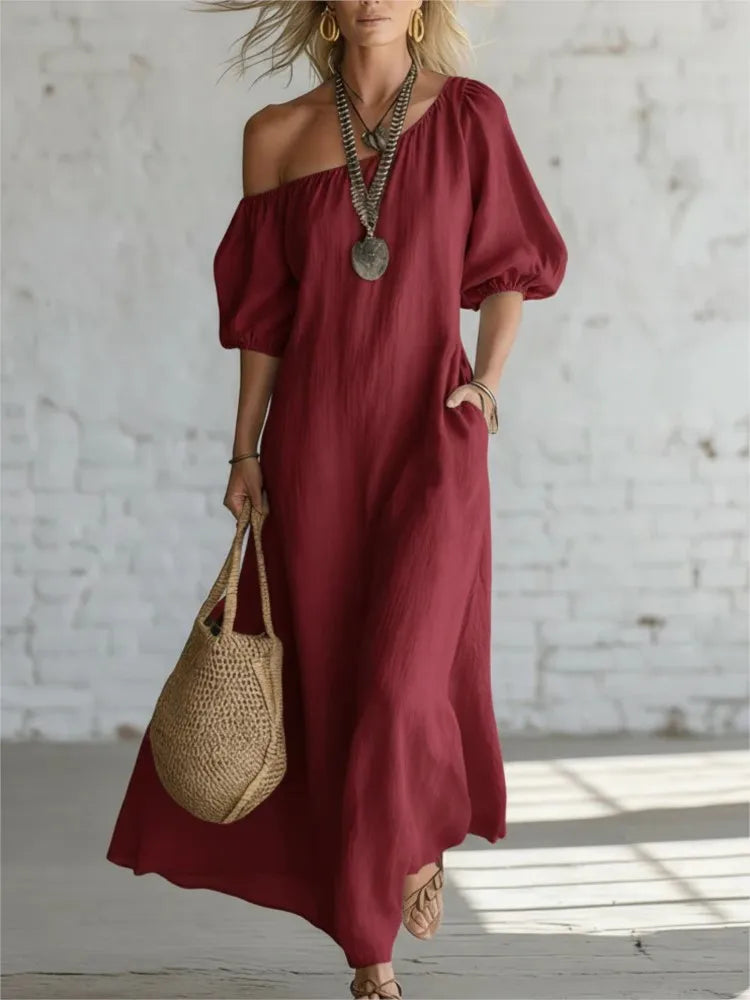 Dulcie One Shoulder Puff Sleeve Maxi Dress