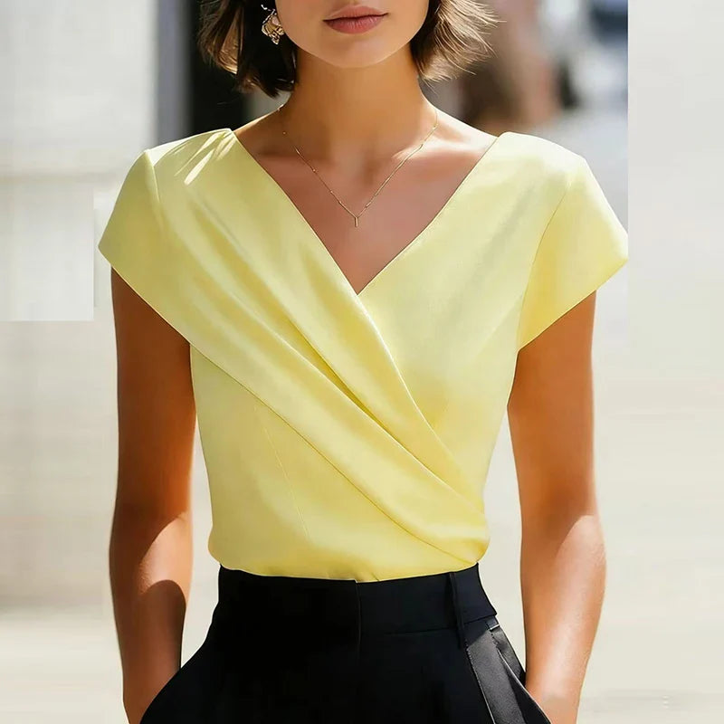 Tavian Wrap Front V Neck Blouse