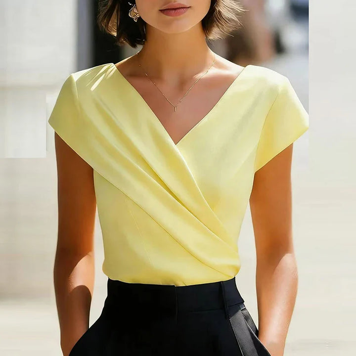 Tavian Wrap Front V Neck Blouse
