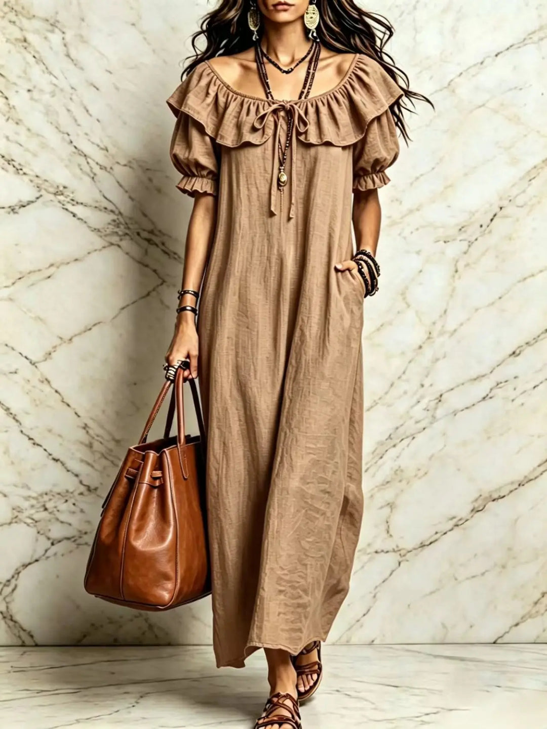 Cavenna Off Shoulder Boho Maxi Dress