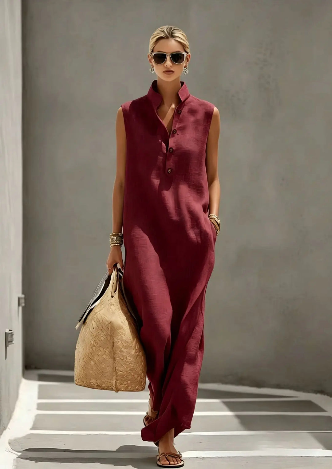 Aviana Elegant Chic Linen Maxi Dress