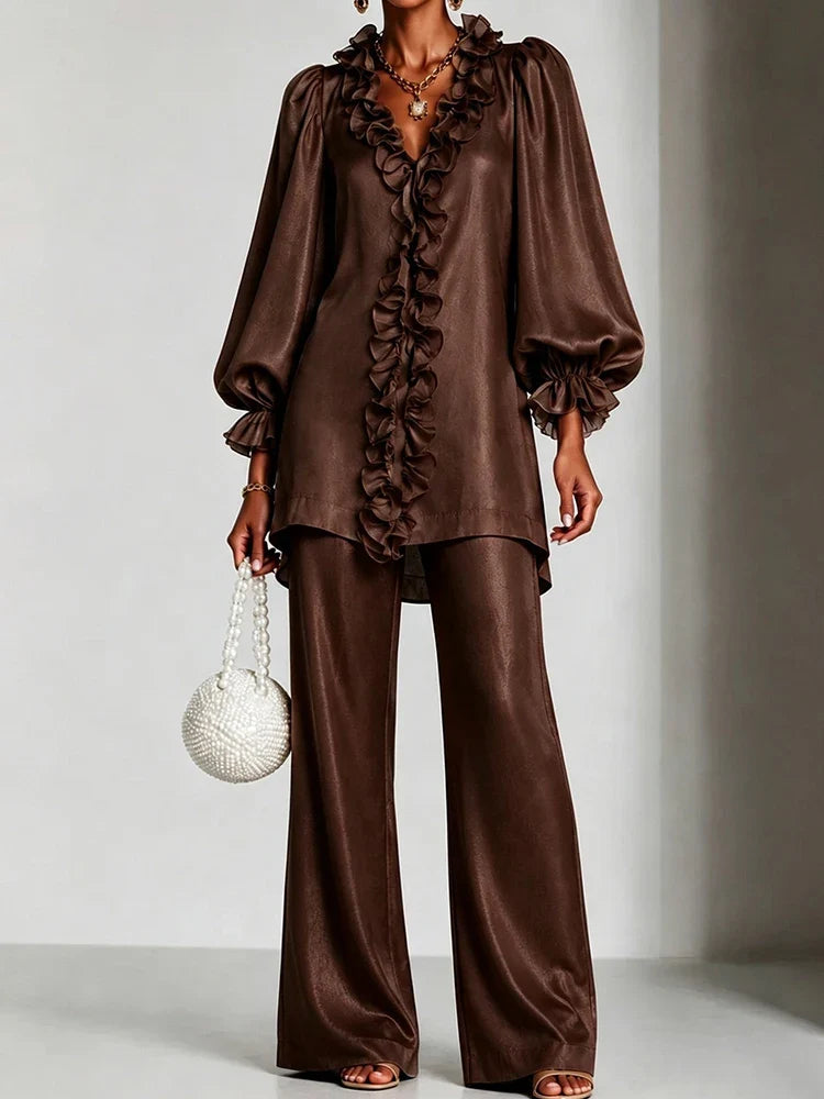 Iolanthe Ruffle V-Neck Set