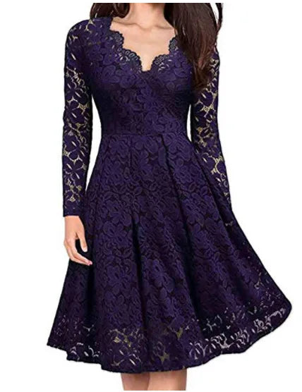 Rhiannon Lace Long Sleeve V Neck Midi Dress