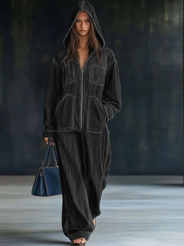 Callan Hooded Denim Jumpsuit