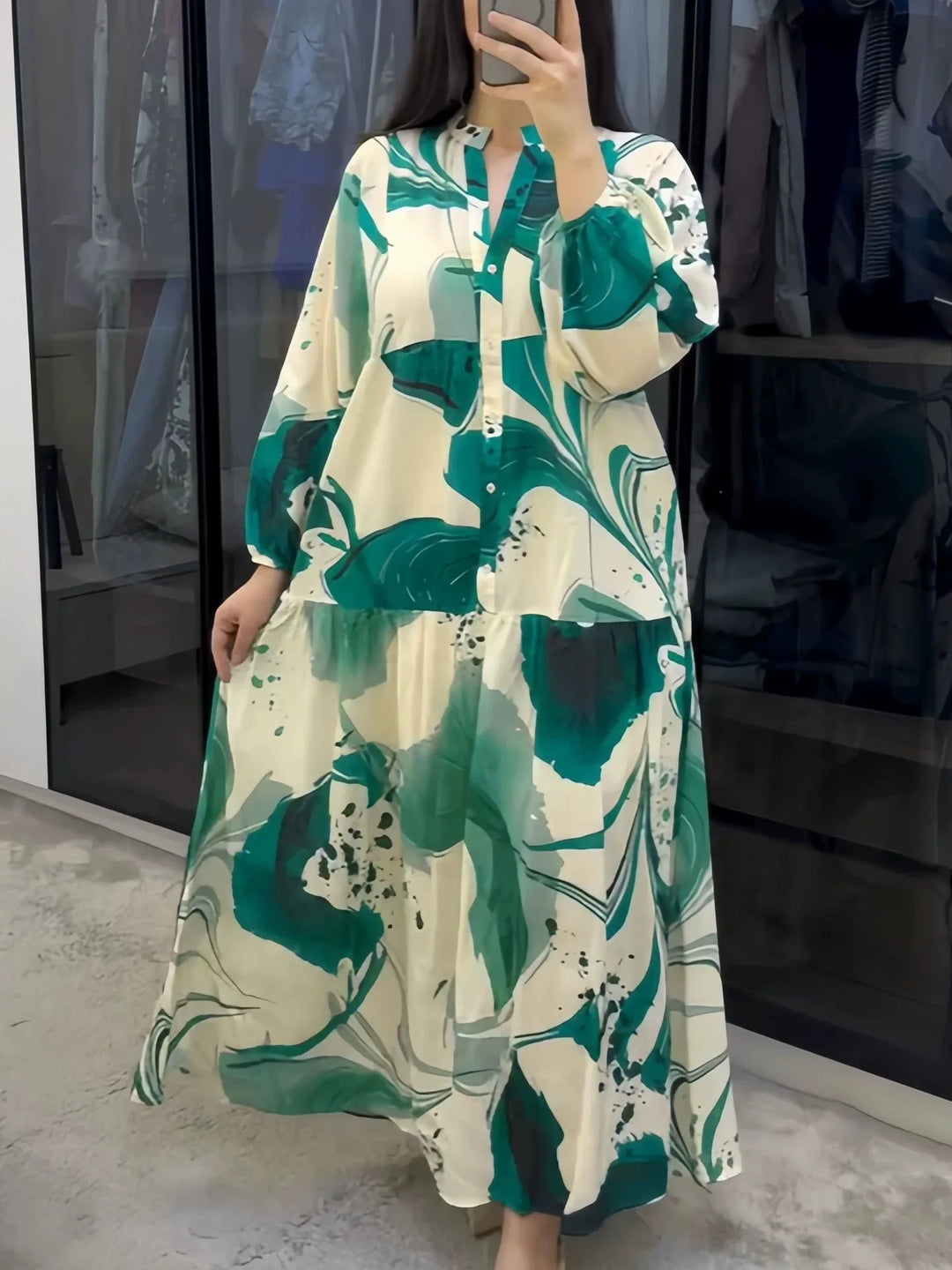 Vesperine Elegant Bohemian Floral V Neck Maxi Dress