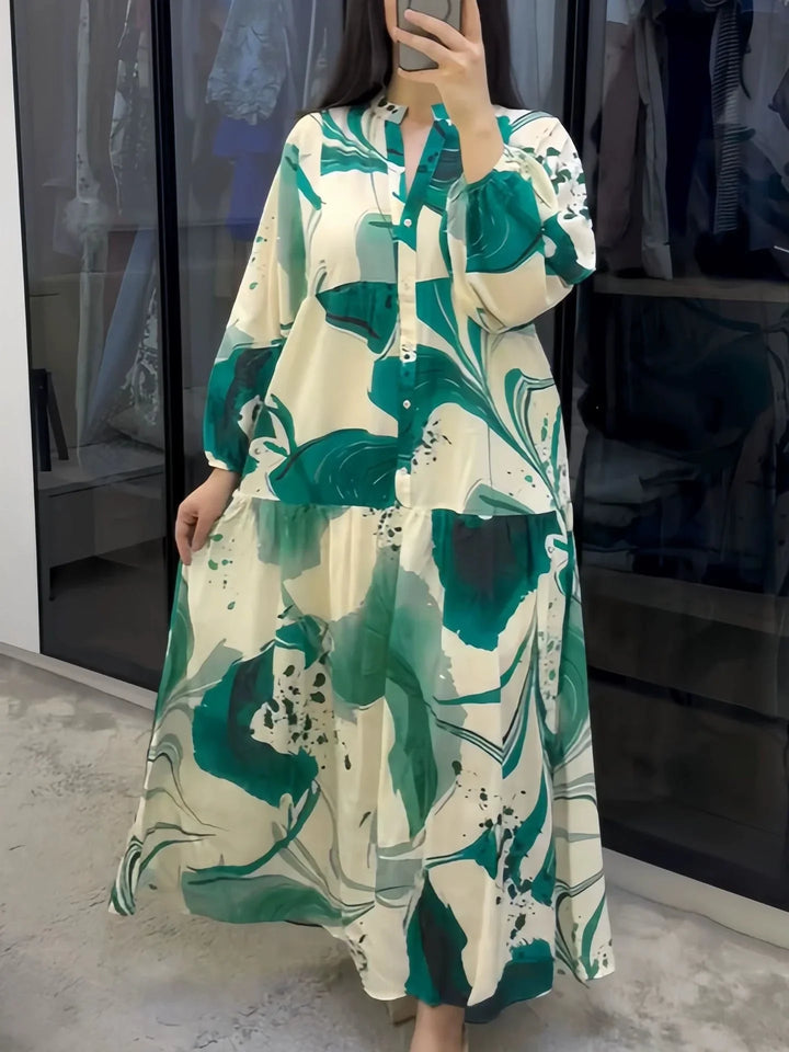 Vesperine Elegant Bohemian Floral V Neck Maxi Dress