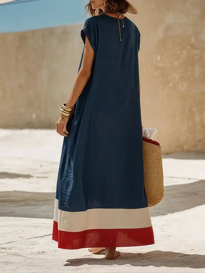Audrey Striped V Neck Maxi Dress