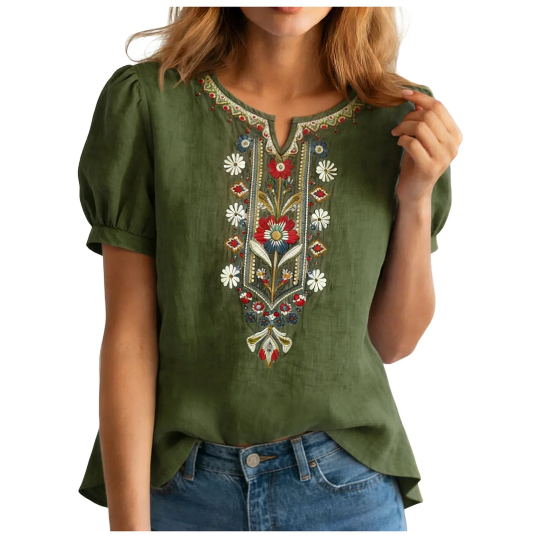 Amira Embroidered Linen Blouse
