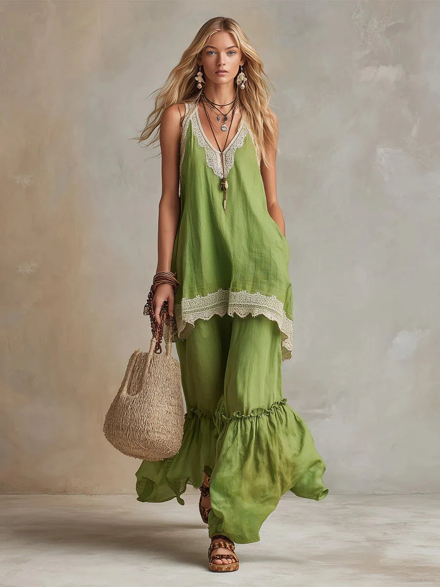 Elvane Ruffle Hem Two Piece Set
