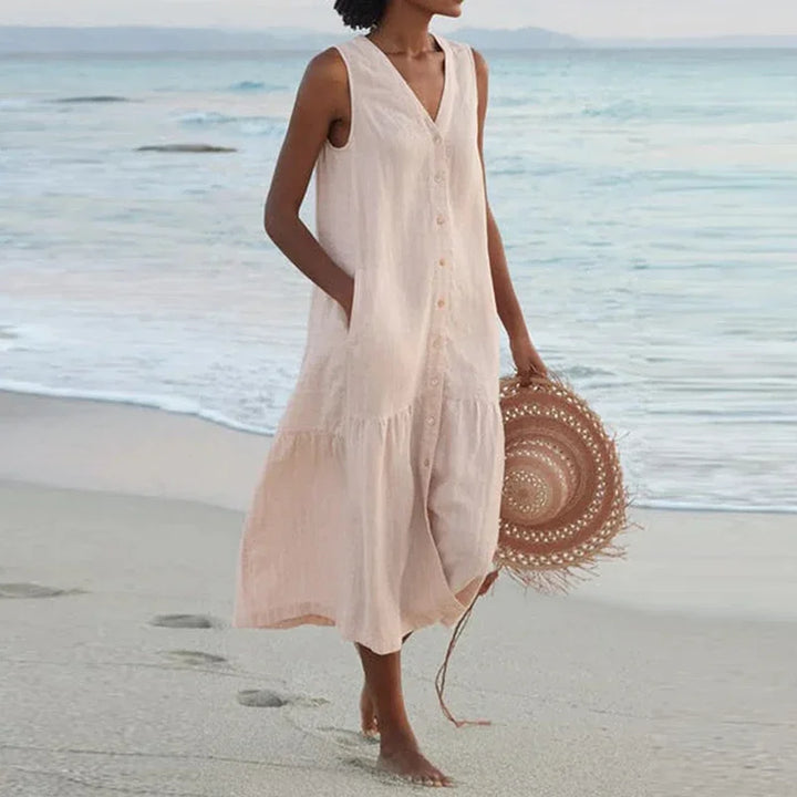 Isalune Relaxed V Neck Midi Dress