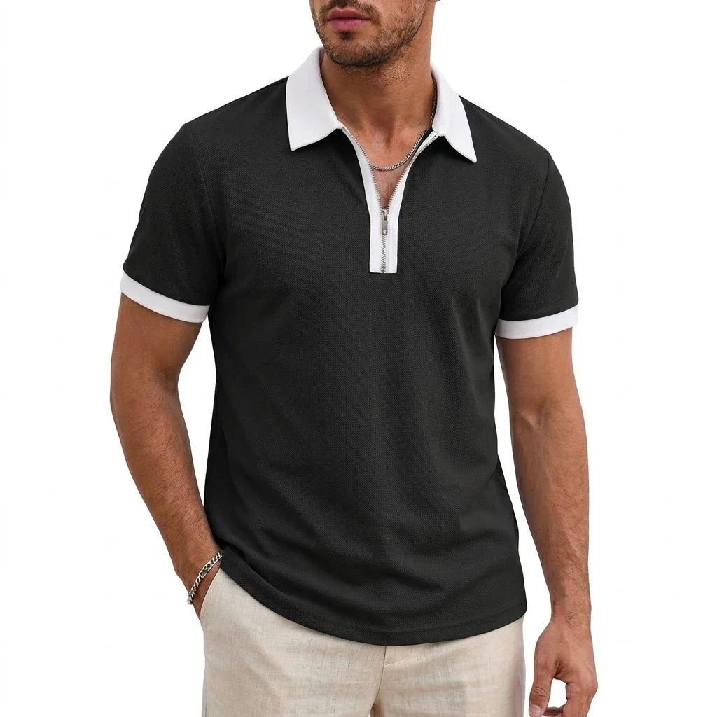 David Breathable Zipper Polo Shirt