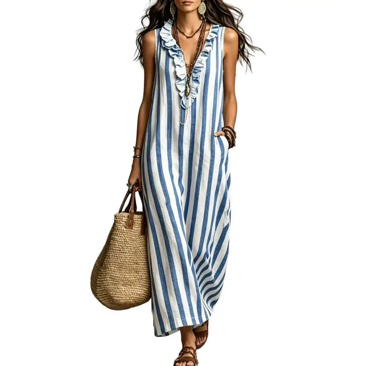 Antonina Striped Linen Maxi Dress