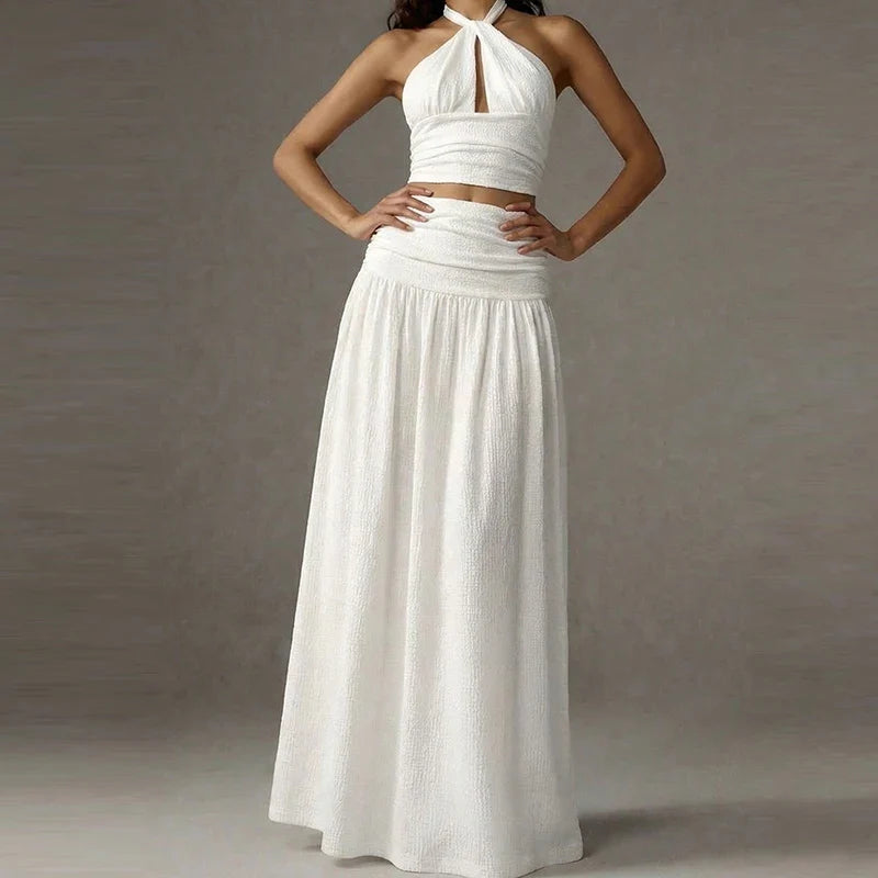 Alma Halter Neck Skirt Set