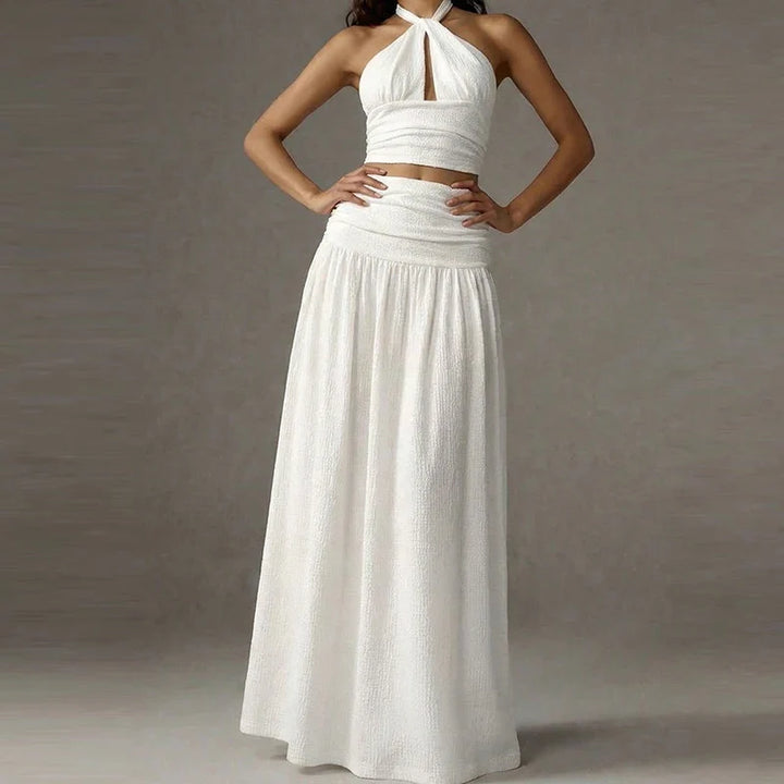 Alma Halter Neck Skirt Set