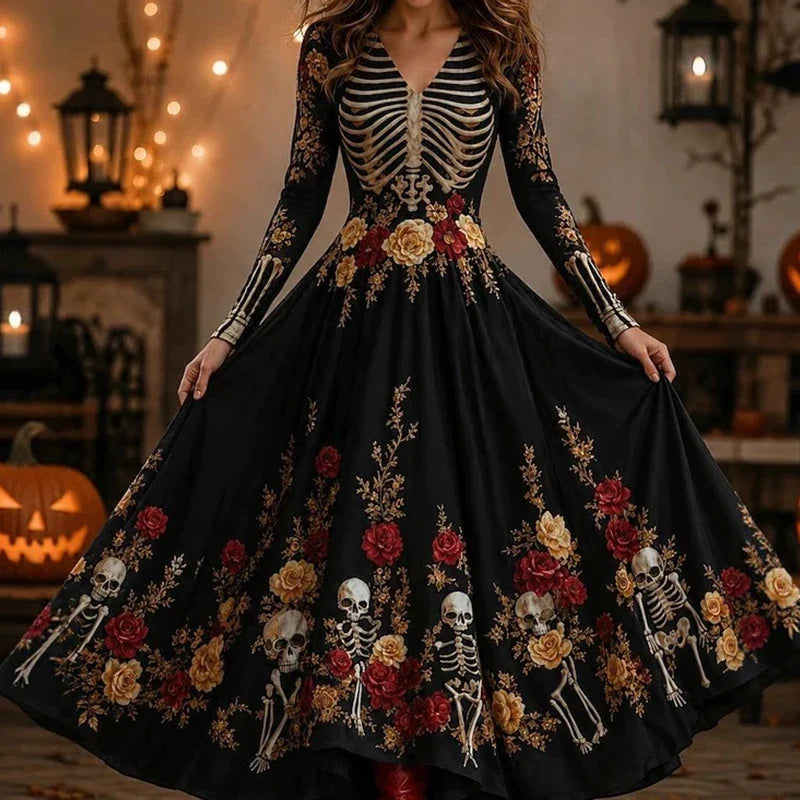Halloway Skeleton Print Maxi Dress