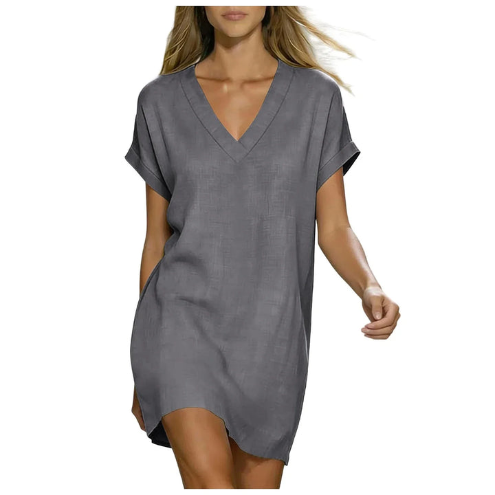 Amara V Neck Linen Shirt Dress