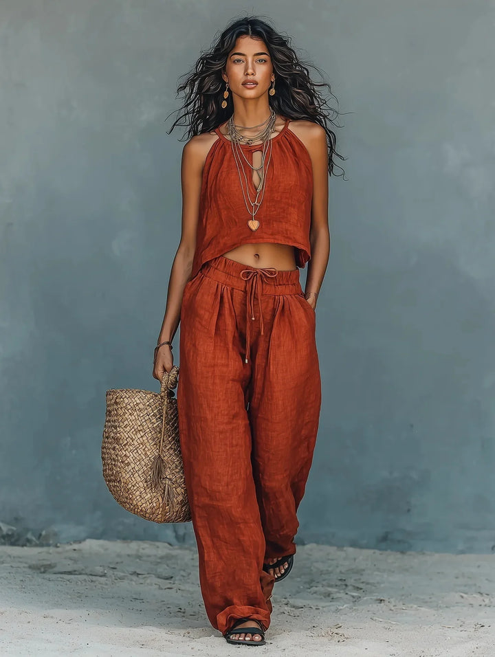 Vellora Sleeveless Crop Top MatchingSet