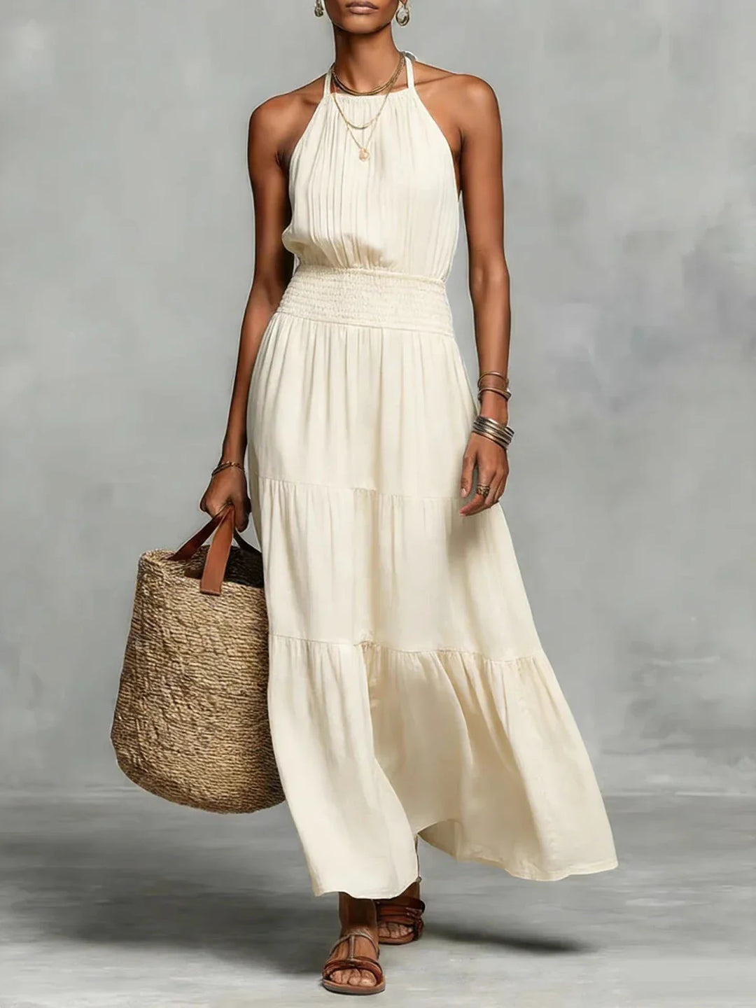 Lavinia Bohemian Halter Neck Tiered Maxi Dress