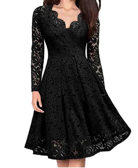 Rhiannon Lace Long Sleeve V Neck Midi Dress