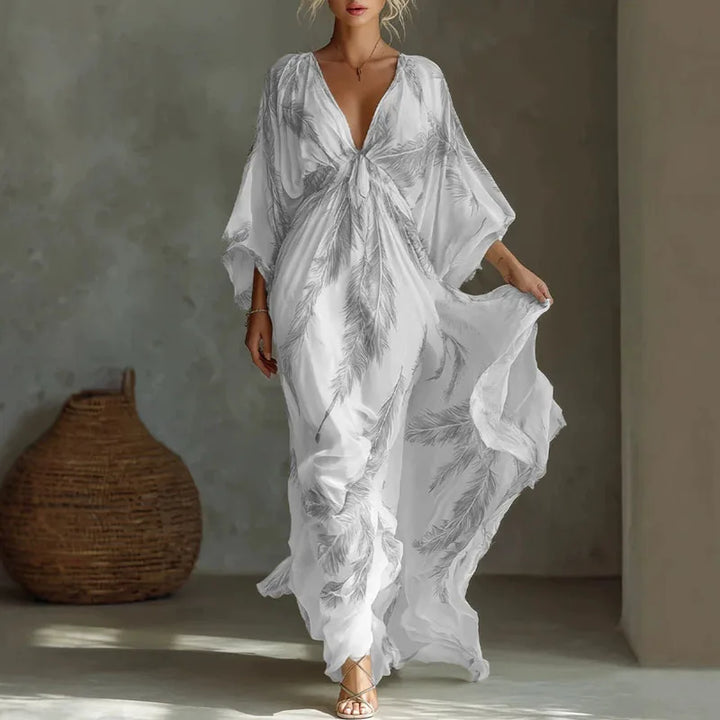 Annette Feather Print Maxi Dress
