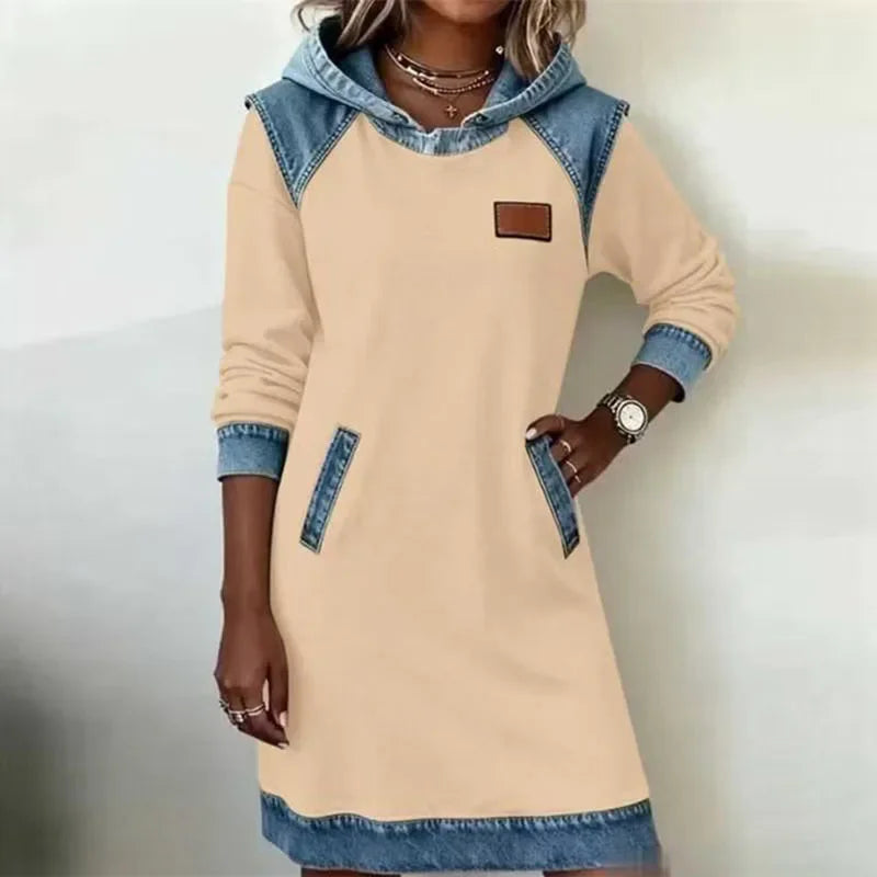 Aveline Denim Trim Hoodie Dress