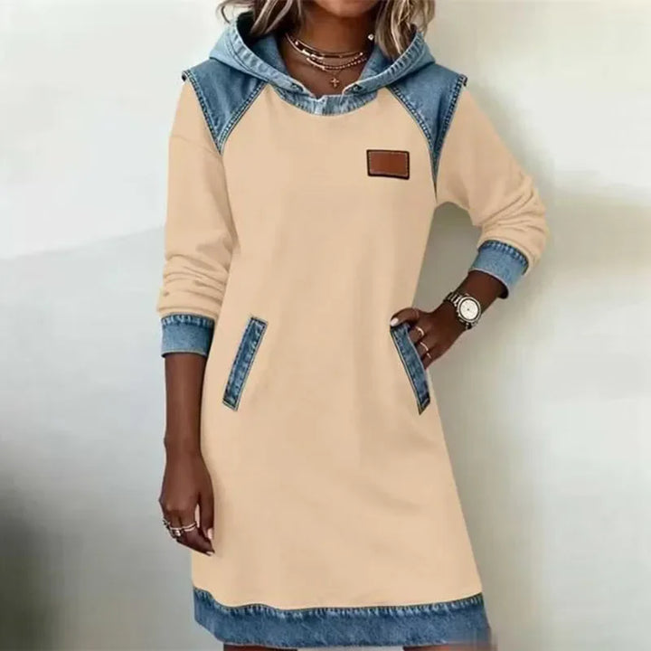 Aveline Denim Trim Hoodie Dress