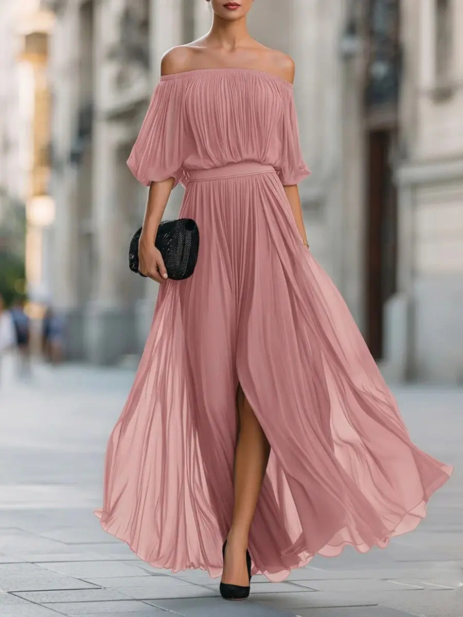 Fiorella Elegant Flowy Off Shoulder Maxi Dress