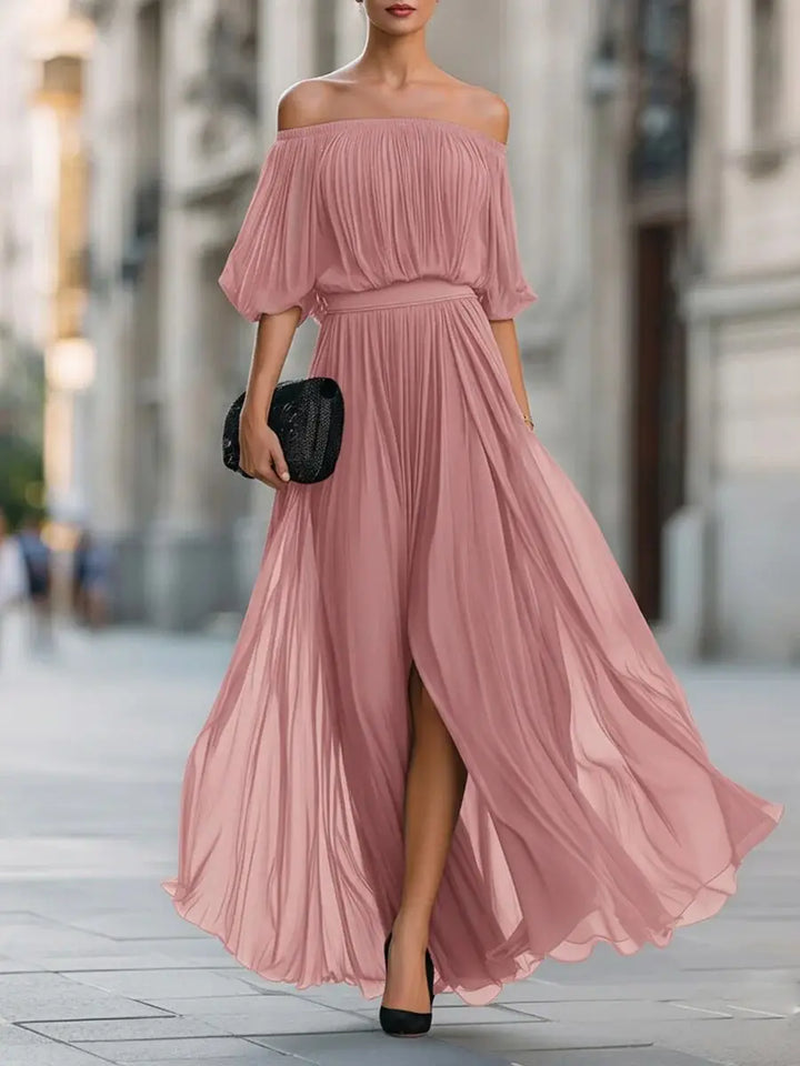 Fiorella Elegant Flowy Off Shoulder Maxi Dress