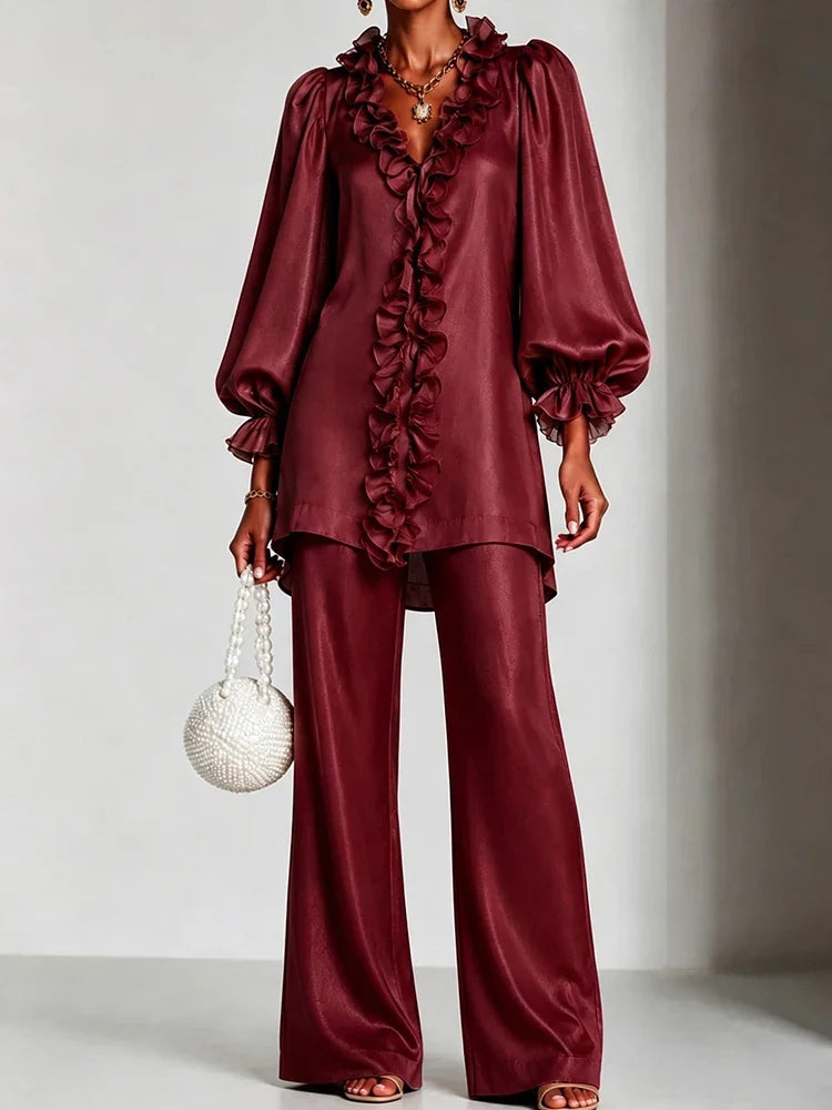 Iolanthe Ruffle V-Neck Set