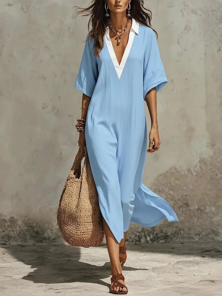 Verena Bohemian Deep V Short Sleeve Maxi Dress