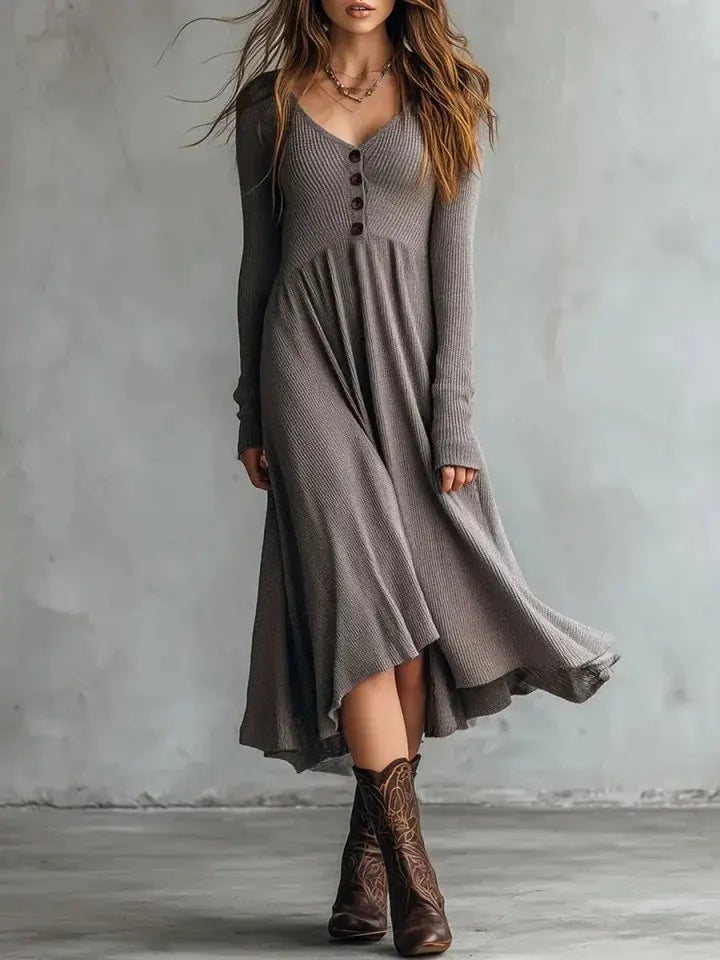 Hanneli Long Sleeve A Line Midi Dress