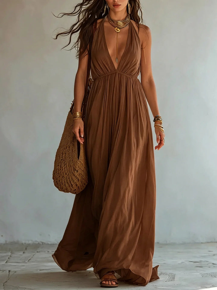 Elena Deep V Neck Maxi Dress