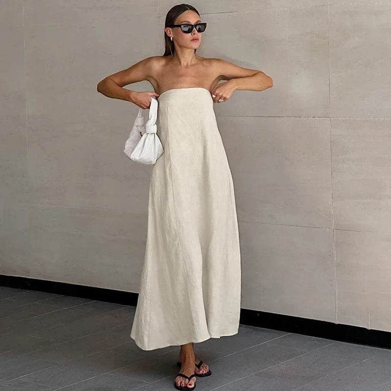 Delphine Off Shoulder Linen Maxi Dress