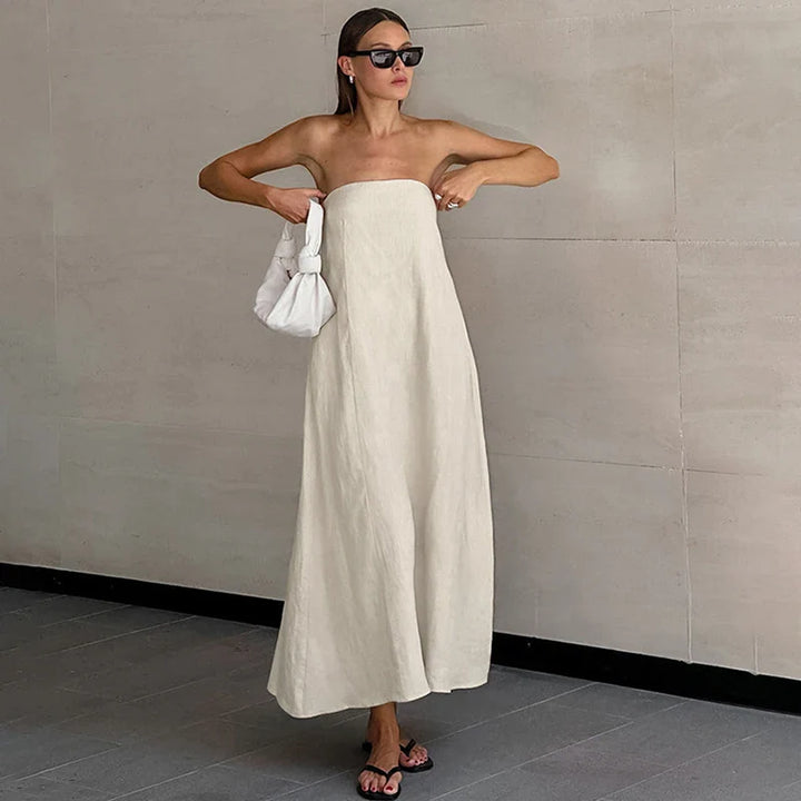 Delphine Off Shoulder Linen Maxi Dress
