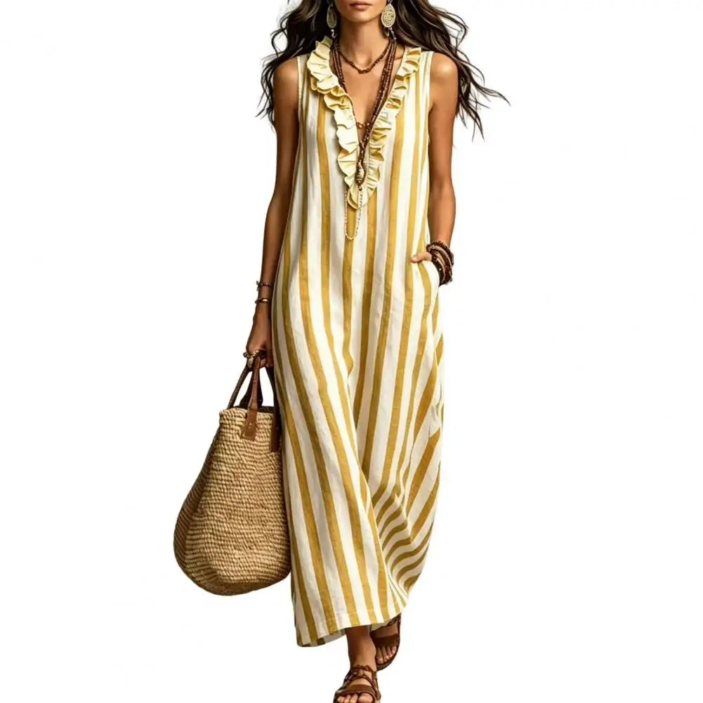 Antonina Striped Linen Maxi Dress