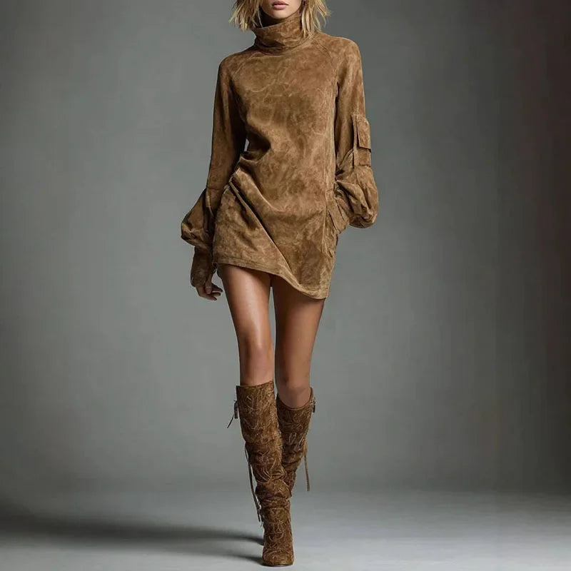 Marcie Suede Turtleneck Dress