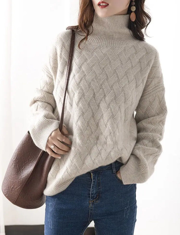 Amelia Basketweave Turtleneck Sweater