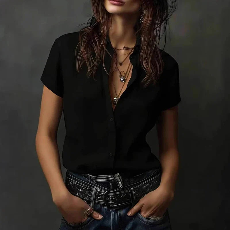 Veyra V Neck Short Sleeve Blouse