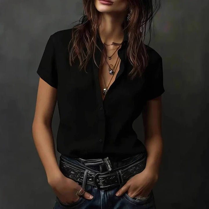 Veyra V Neck Short Sleeve Blouse