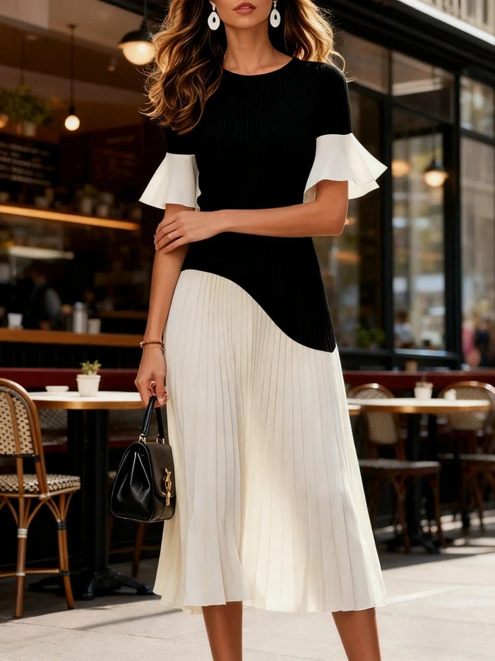 Vesper Contrast Pleated Midi Dress