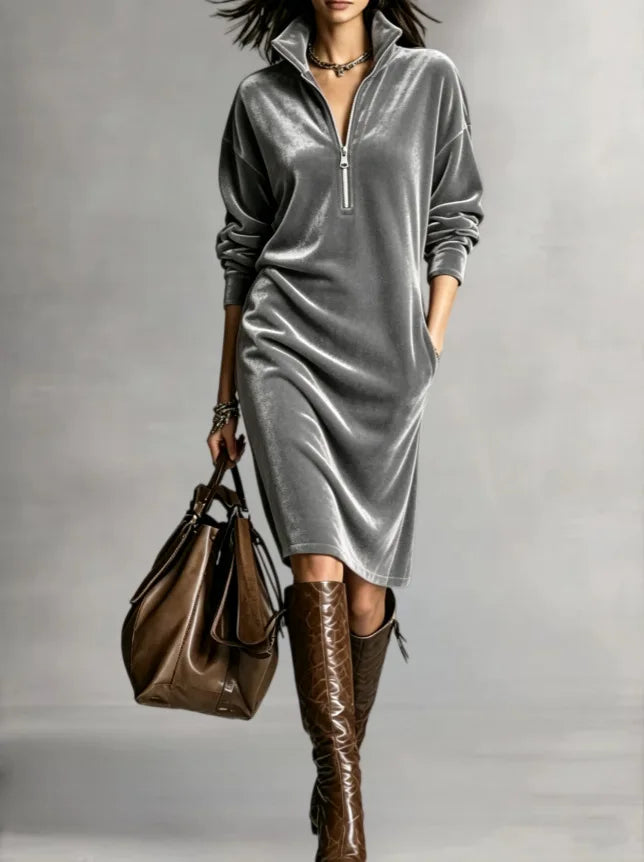 Alessia Half Zip Velvet Dress