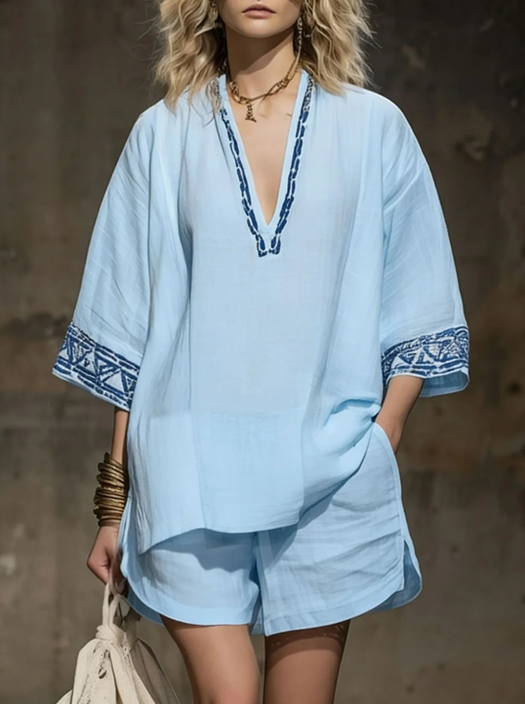 Brielle Boho Linen Shorts Set