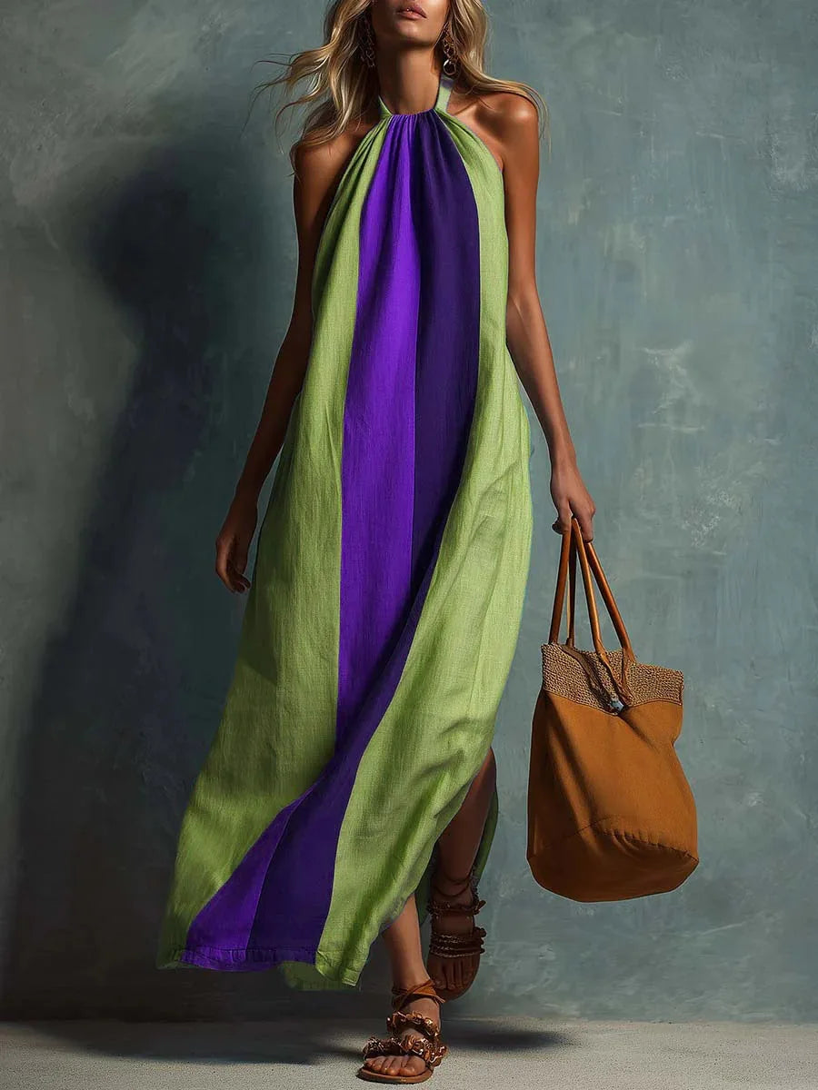 Trista Color Block Halter Maxi Dress