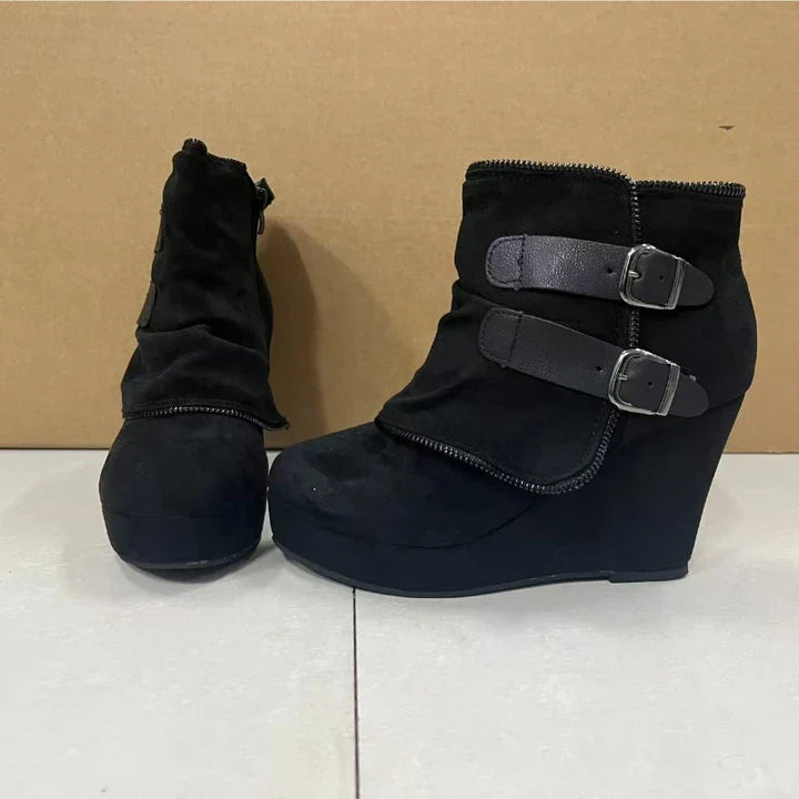 Delphine Buckle Strap Wedge Boots