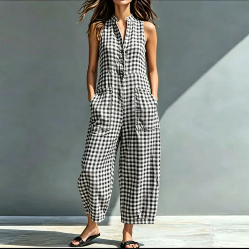 Arielle Plaid Wide Leg Jumpsuit