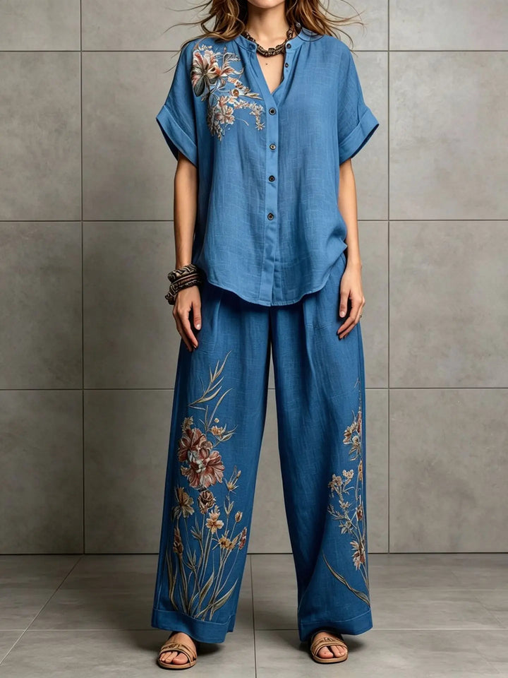 Amelina Bohemian Floral Printed Wide Leg Pants Set