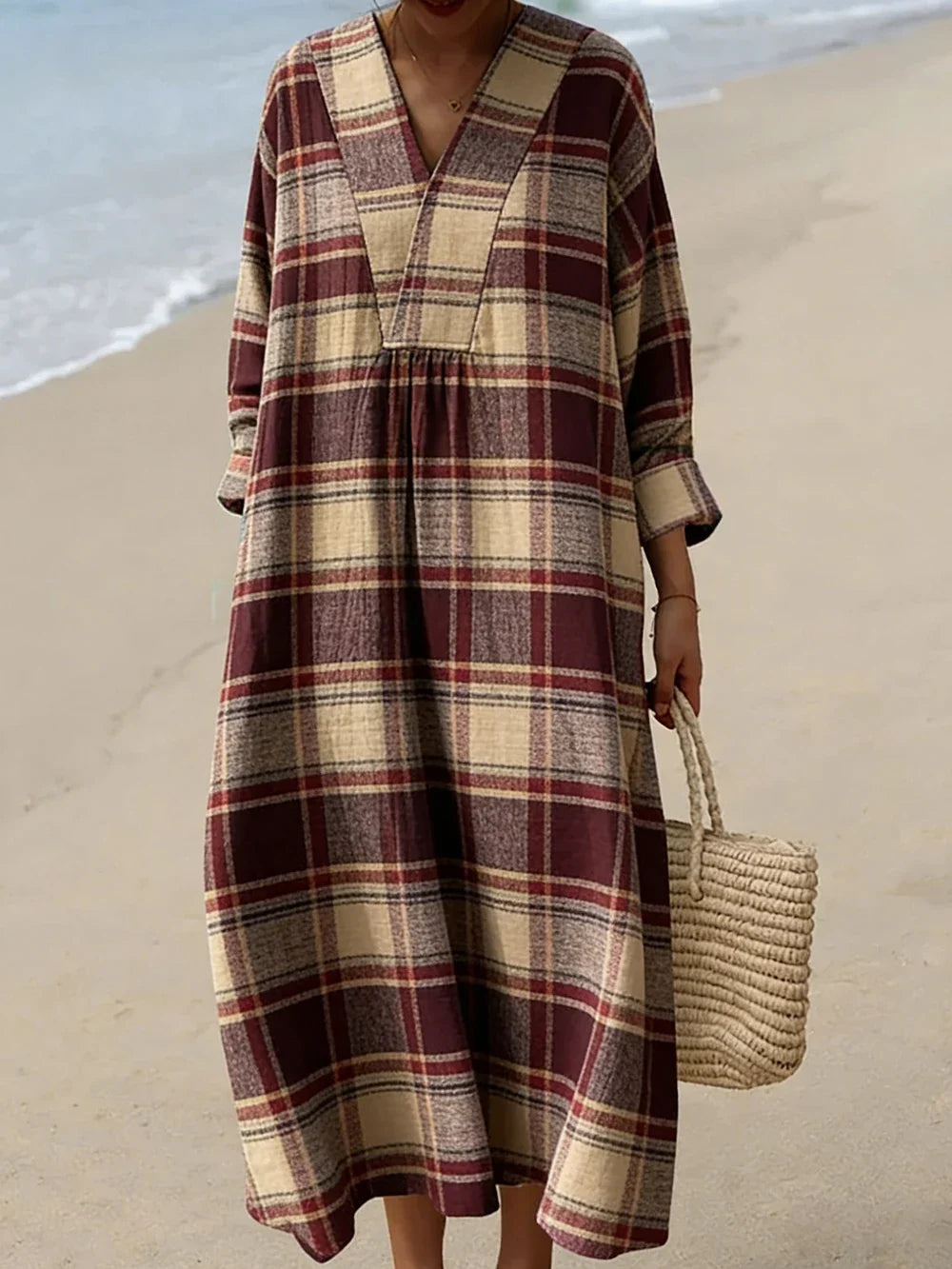 Olivia V Neck Plaid Midi Dress