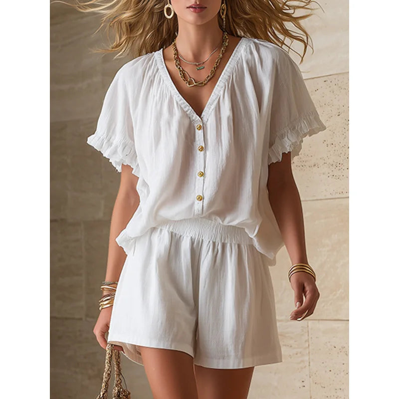 Annelie Flutter Sleeve Neck Two-Piece Set